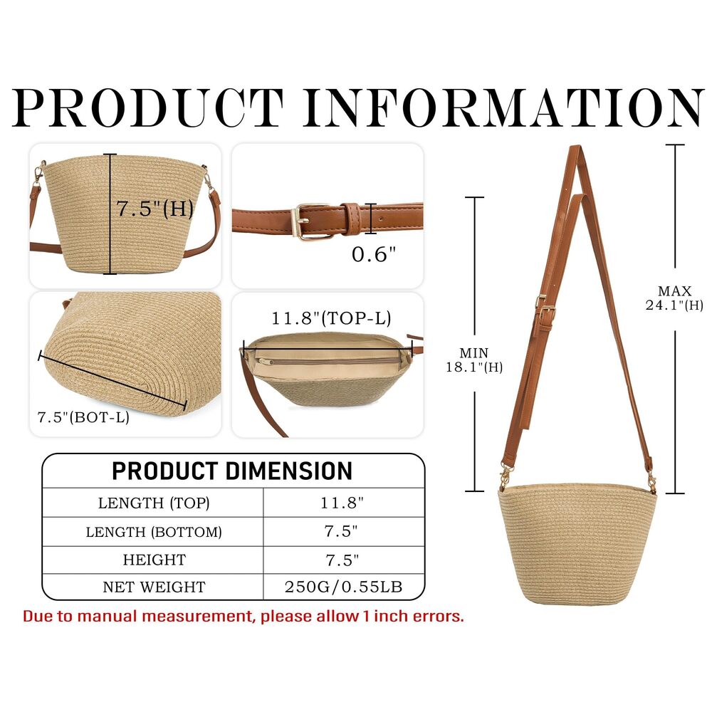 8897 Straw Crossbody Purse , Hand Woven Straw Shoulder Bag with Adjustable - Picture 3 of 6
